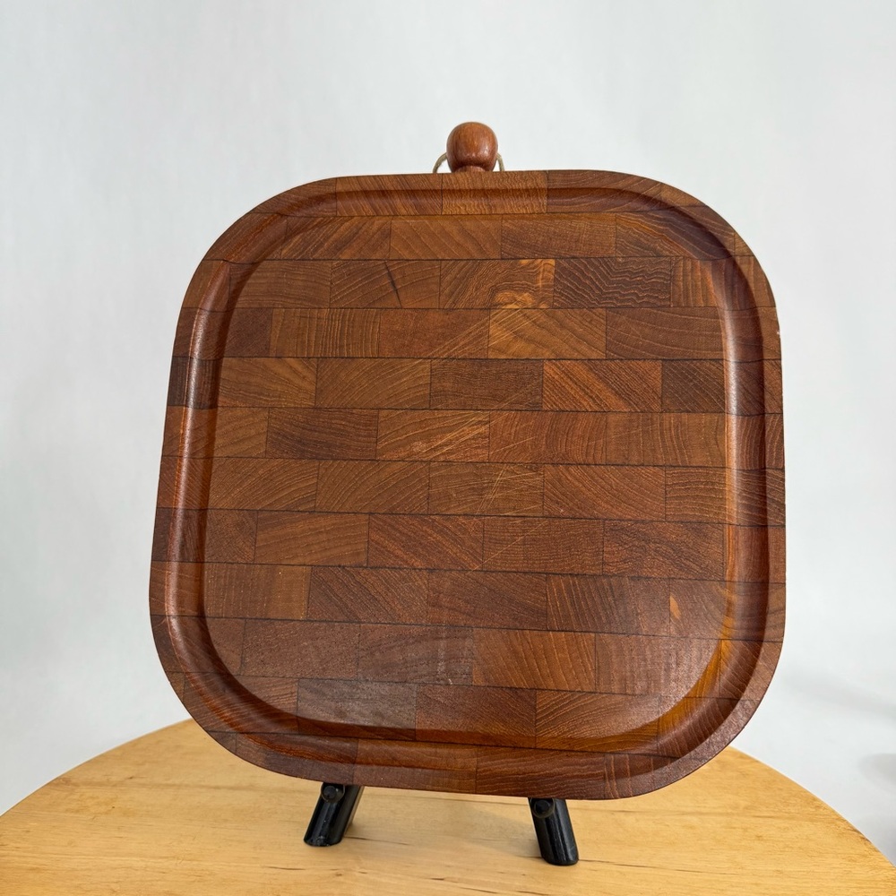 Danish Style Modern Double Sided Solid Teak Butcher Block Serving Cutting Board